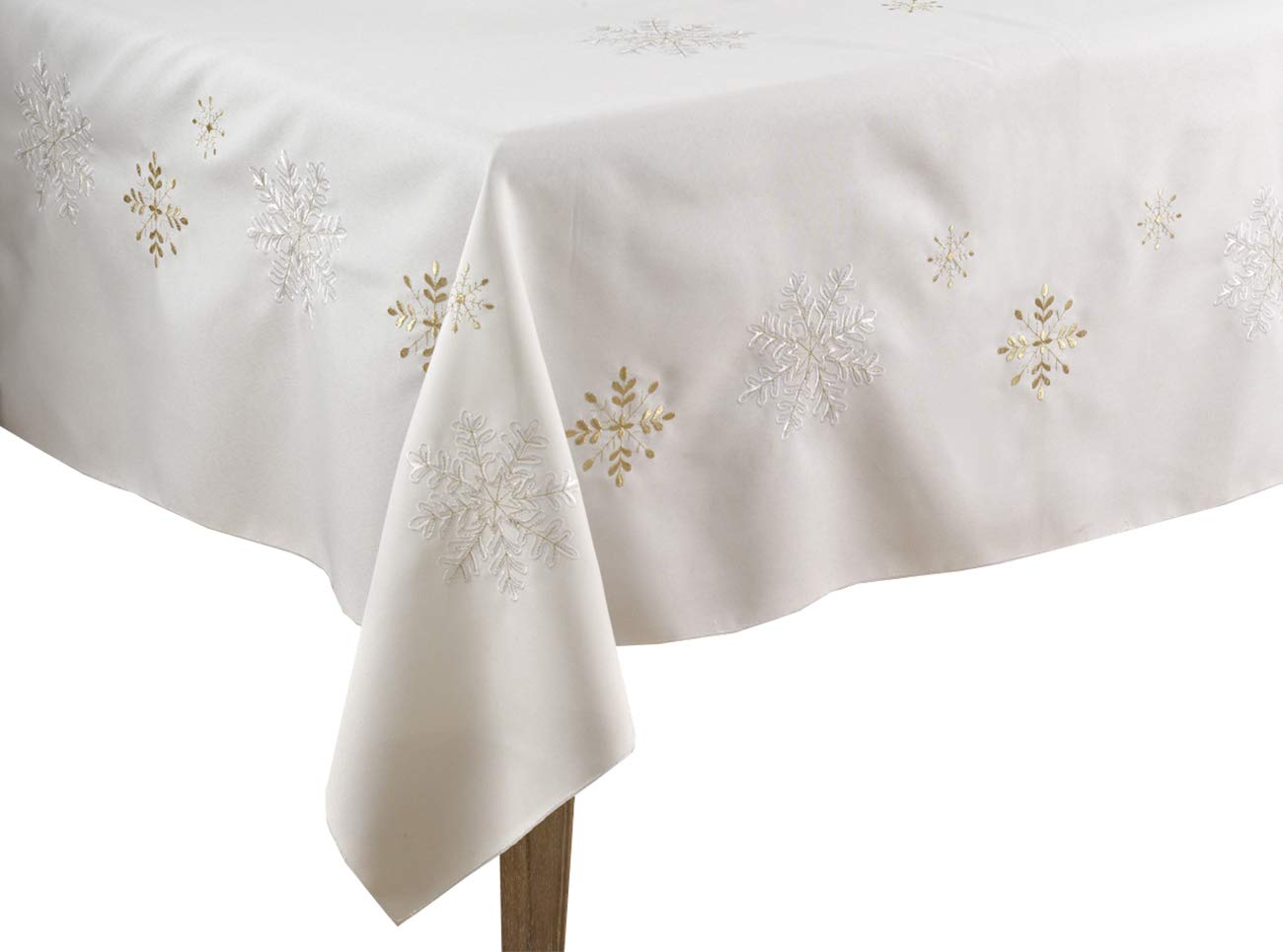 Fennco Styles Embroidered Snowflake Holiday Tablecloth - Silver Elegant Table Cover for Home Décor, Everyday Use, Christmas, Weddings and Special Events