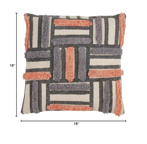 Fennco Styles Luxury Embroidery & Print Down Filled Decorative Throw Pillow 18" W x 18" L – Cotton Cushion for Bed, Couch, Sofa, Home Décor, Holidays, Housewarming
