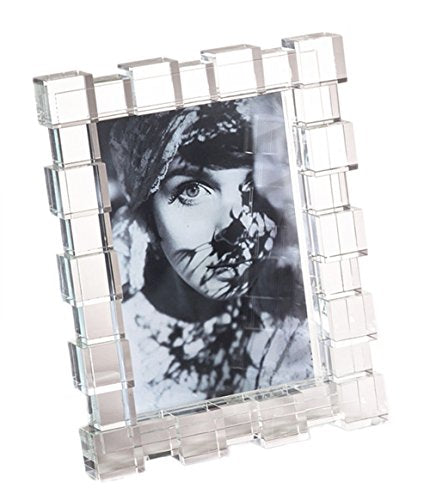 Fennco Styles Elegant Crystal Cube Border Photo Frame for Tabletop, Home Décor, Photo Gallery, Holidays and Weddings