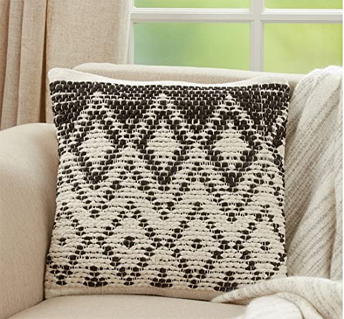Fennco Styles Diamond Woven Cotton Jute Decorative Throw Pillow 18" W x 18" L - Square Cushion for Home, Couch, Bedroom, Living Room and Office Décor