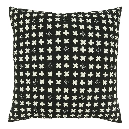 Fennco Styles Embroidered Crosses Cotton Decorative Throw Pillow Cover 20" W x 20" L - Black Woven Cushion Case for Home, Couch, Living Room, Bedroom, Office and Holiday Décor