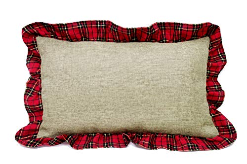 Fennco Styles Holiday Deer Tartan Plaid Ruffle Border Christmas Decorative Throw Pillow