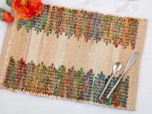 Fennco Styles Rainbow Banded Design Jute Blend Table Runner 14" W x 72" L
