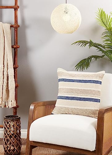 Fennco Styles Navy Blue Striped Design Decorative Throw Pillow Cover 20" W x 20" L - 100% Cottton Woven Cushion Case for Home, Couch, Bedroom, Living Room and Office Décor