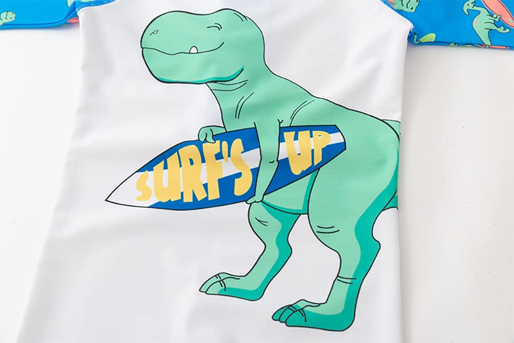 stylesilove Toddler Kid Boys Dino Print One-Piece Short Sleeve Zipper Rash Guard & Hat 2pcs Swimsuit Pool Beach Bathing Suit