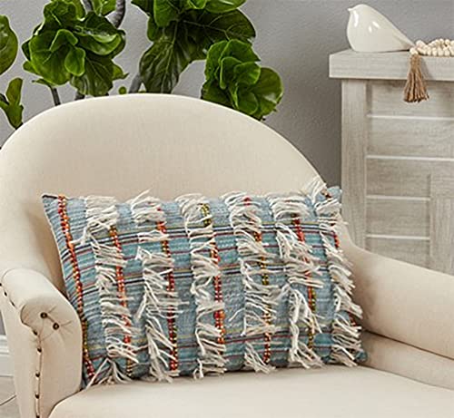 Fennco Styles Boho Shaggy Striped Decorative Throw Pillow 16" W x 24" L - Multicolor Cushion for Home, Couch, Living Room, Bedroom, Office and Holiday Décor