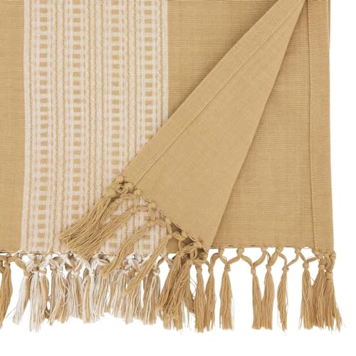 Fennco Styles Banded Stripe Fringe Placemats 14" W x 20" L, Set of 4 - Cotton Woven Table Mats for Home, Dining Table Décor, Banquets and Special Occasion