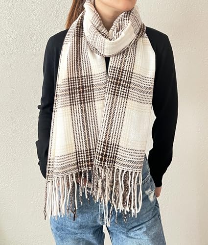 stylesilove Women Classic Plaid Fringe Cashmere Scarf Warm Ultra Soft Scarves Shawl Neck Wraps for All Season, 6 Colors