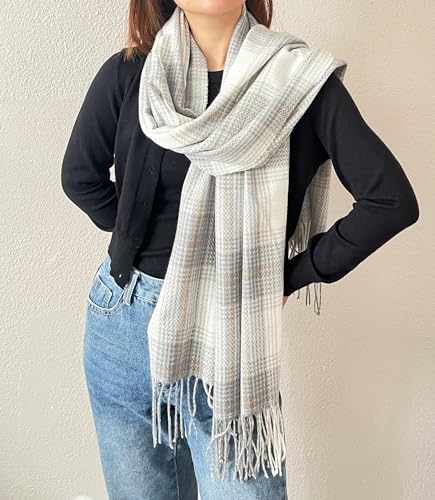 stylesilove Women Classic Plaid Fringe Cashmere Scarf Warm Ultra Soft Scarves Shawl Neck Wraps for All Season, 6 Colors