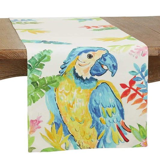 Fennco Styles Embroidered Parrot Cotton Table Runner 16" W x 72" L - Multicolored Table Cover for Home, Dining Table, Banquet, Family Gathering and Special Occasion