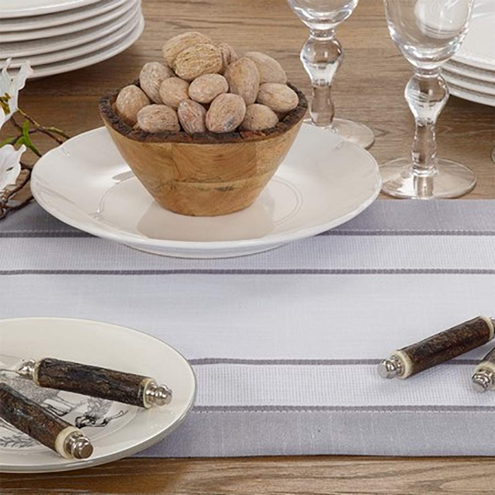 Fennco Styles Neutral Banded Border Design Table Runner - Decorative Table Cover for Everyday Use, Dining Table Décor, Banquets, Family Gatherings and Special Occasions