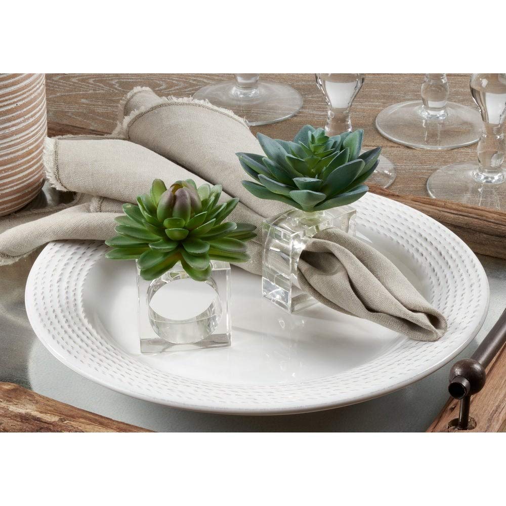 Fennco Styles Modern Succulent Design Decorative Napkin Rings, Set of 4 – Plant Napkin Holders for Home, Dining Table, Holiday Décor and Special Occasions