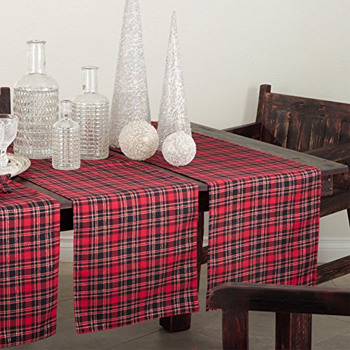 Fennco Styles Highland Holiday Red & Black Plaid Design Table Runner 16"x54"