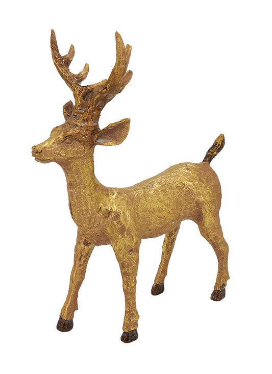 Fennco Styles Christmas Resin Standing Deer Statue Figurine 9" H - Gold Sculpture Animal Deer for Holiday, Home, Tabletop, Mantel and Office Décor
