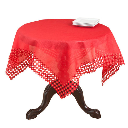 Fennco Styles Embroidery Cutwork Hoilday Christmas Tablecloth. 72 Inch Square. Red Color. One Piece.
