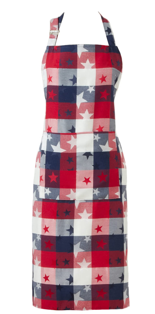 Fennco Styles Checkered Stardom Collection Traditional Plaid Cotton Blend 24 x 36 Inch Apron – Multicolored Adjustable Tie Apron for Home and Kitchen, National Holidays, BBQ Party