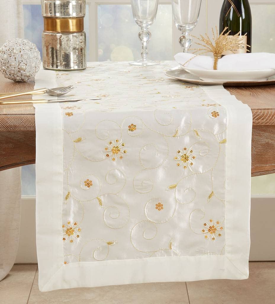 Fennco Styles Elegant Sequined & Embroidered Christmas Table Runner