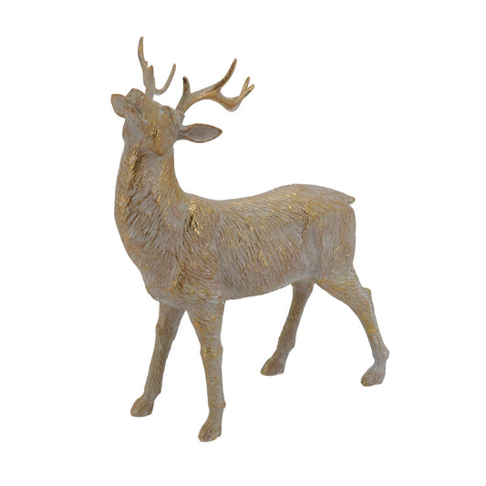 Fennco Styles Christmas Resin Standing Deer Statue Figurine 14.25" H - Gold Foil Sculpture Animal Deer for Holiday, Home, Tabletop, Mantel and Office Décor