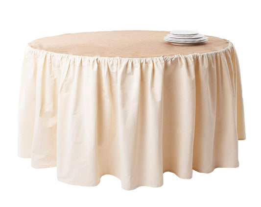Fennco Styles Toulouse Burlap Natural Tablecloth with Ruffled Cotton Skirt, 120" Round