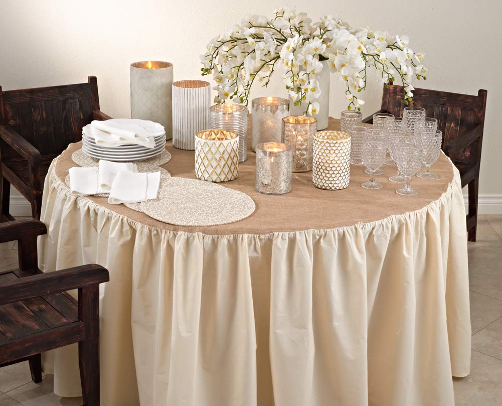 Fennco Styles Toulouse Burlap Natural Tablecloth with Ruffled Cotton Skirt, 120" Round