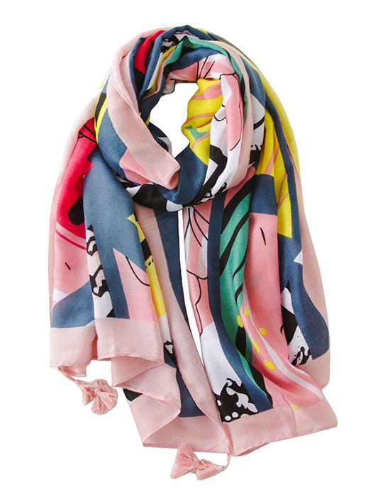 stylesilove Spring Summer Vivid Floral Printed Lightweight Tassel Scarf Bohemian Wrap Shawl for Women Girls
