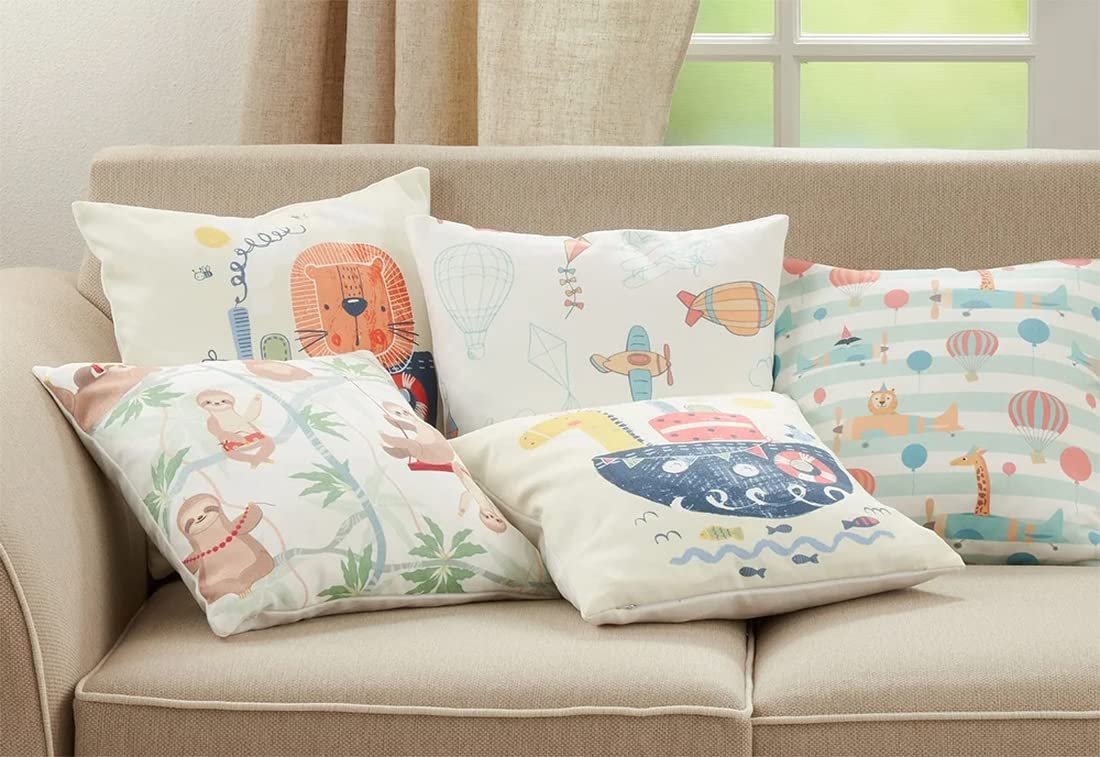 Fennco Styles Cute Sailor Lion Print Decorative Filled Throw Pillow 16" W x 16" L - Multicolored Cushion for Home, Kids Room, Playroom, Bedroom, Living Room, Office Décor and Birthday, Holiday