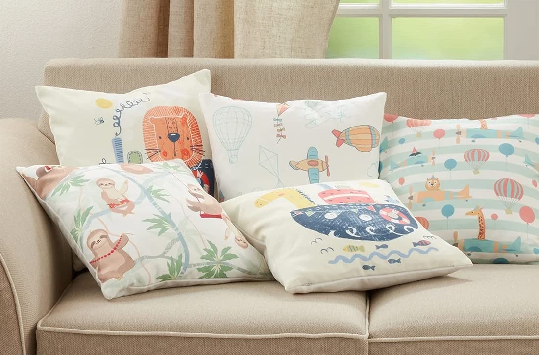 Fennco Styles Cute Sailor Lion Print Decorative Filled Throw Pillow 16" W x 16" L - Multicolored Cushion for Home, Kids Room, Playroom, Bedroom, Living Room, Office Décor and Birthday, Holiday