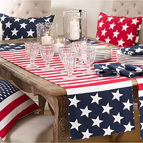 Fennco Styles American Flag Star Spangled Placemats 14 x 20 Inch, Set of 4 - Multicolored Table Mats for Dinner Parties, National Holidays, Special Events and Home Décor
