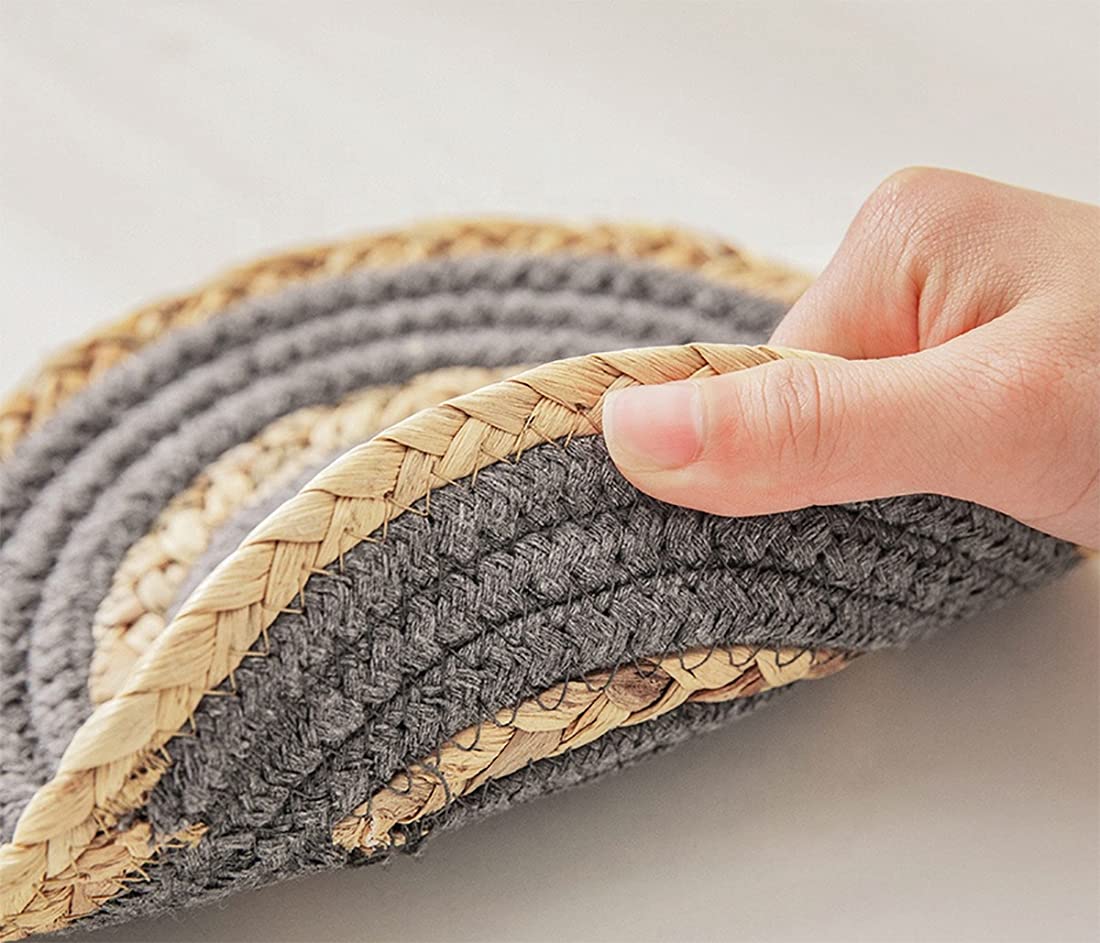 Fennco Styles Hand-Woven Rattan Cotton Rope Braided Placemats 12-Inch Round, Set of 4 - Heat Resistant Insulation Table Mats for Home, Boho Décor, Dining Table, Banquets and Special Events
