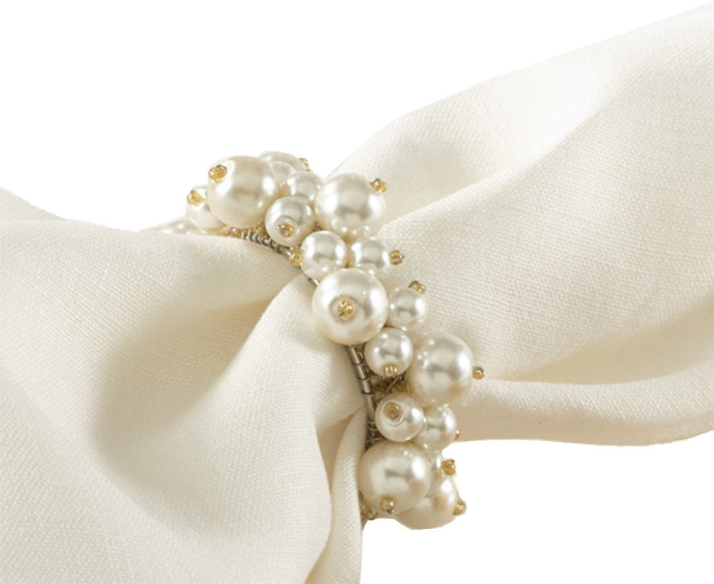 Fennco Styles Elegant Faux Pearl Napkin Rings 4-Piece Set - Ivory Napkin Holders for Home Décor, Dining Room, Wedding, Banquets and Special Occasions