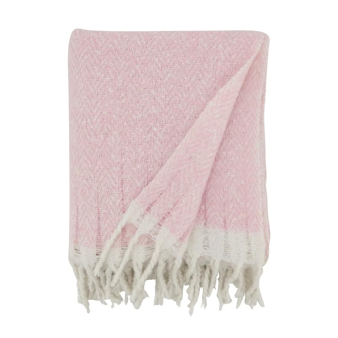 Fennco Styles Faux Mohair Herringbone Throw Blanket 50" W x 60" L – Natural Cozy Fringe Blanket for Home, Couch, Bedroom, Living Room, Office, and Holiday Décor