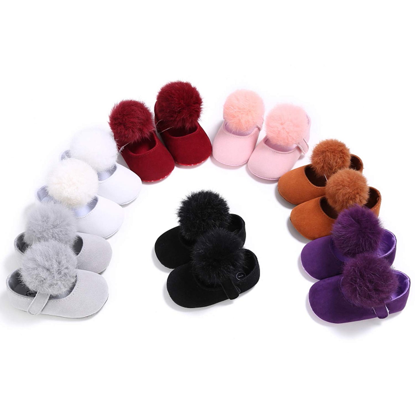 stylesilove Infant Baby Girl Cute Pom Pom Solid Ballet Soft Sole Anti-Slip Crib Shoes Pre-Walker Shoes 0-18M, 5 Colors