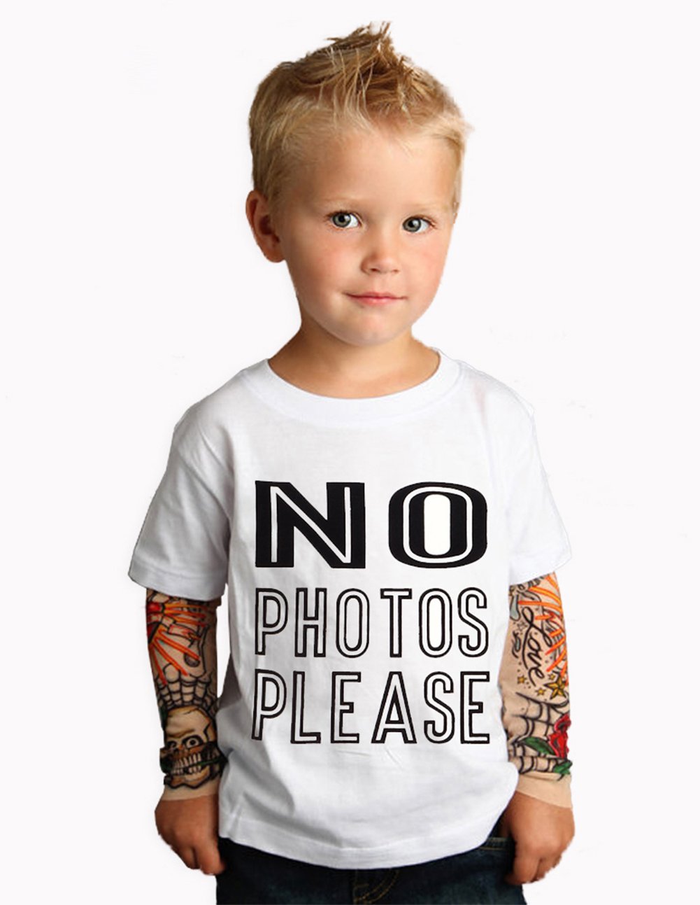 stylesilove Unisex Boys Girls Cotton T-Shirt with Mesh Tattoo Sleeve Little Kids Fashion Top