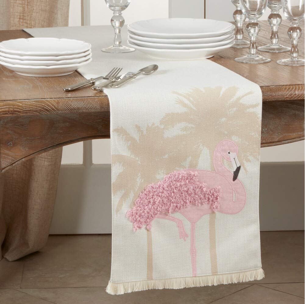Fennco Styles Textured Flamingo Table Runner 13 x 72 Inch – Pink Table Cover for Home Décor, Dining Table, Banquets, Easter, Holidays and Special Events
