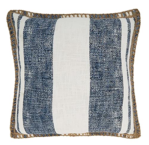 Fennco Styles Striped Whipstitch Cotton Jute Decorative Throw Pillow 18" W x 18" L - Woven Cushion for Home, Couch, Office, Bedroom and Living Room Décor