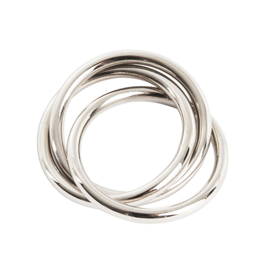 Fennco Styles Classic Three Rings Design Silver Metal Napkin Rings, Set of 4