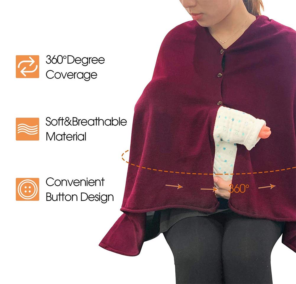 stylesilove Multi-Use Knit Nursing Shawl Poncho Adjustable Buttons for Breastfeeding Protection Nursing Cover Infinity Scarf