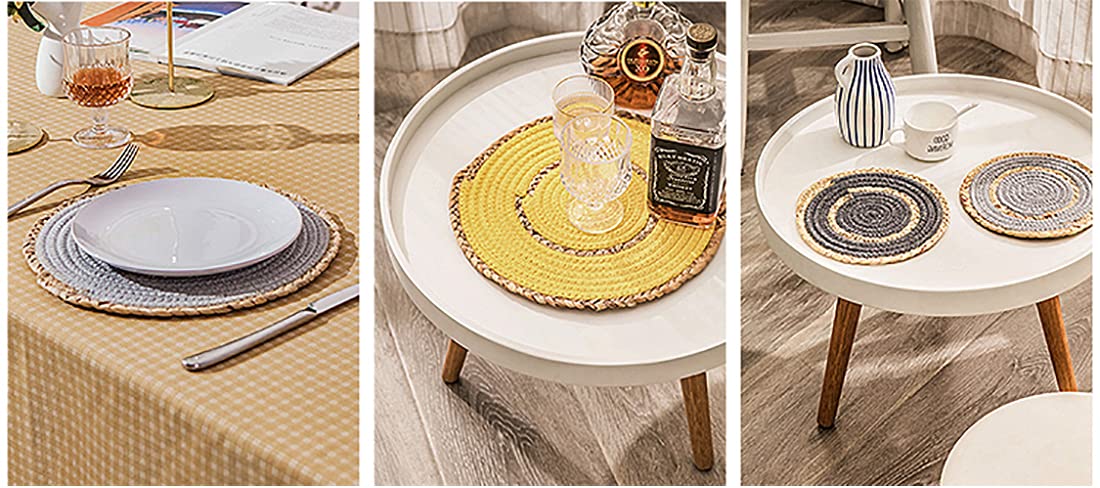 Fennco Styles Hand-Woven Rattan Cotton Rope Braided Placemats 12-Inch Round, Set of 4 - Heat Resistant Insulation Table Mats for Home, Boho Décor, Dining Table, Banquets and Special Events