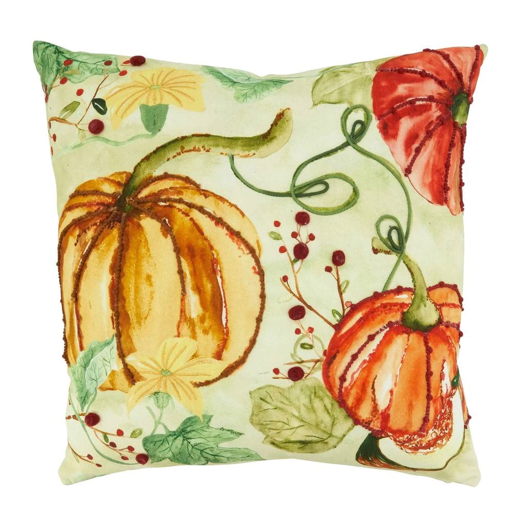 Fennco Styles Harvest Pumpkins Decorative Throw Pillow 18" W x 18" L – Multicolored Cushion Case for Thanksgiving, Fall Festivals, Home, Couch, Bedroom, Office Décor and Special Occasion