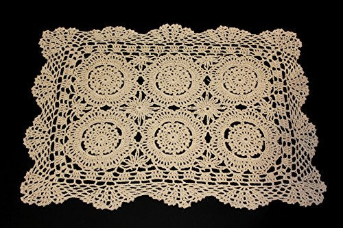 Fennco Handmade Crochet Lace Cotton Traycloth Placemats, 2-Piece Set, 14"x20"