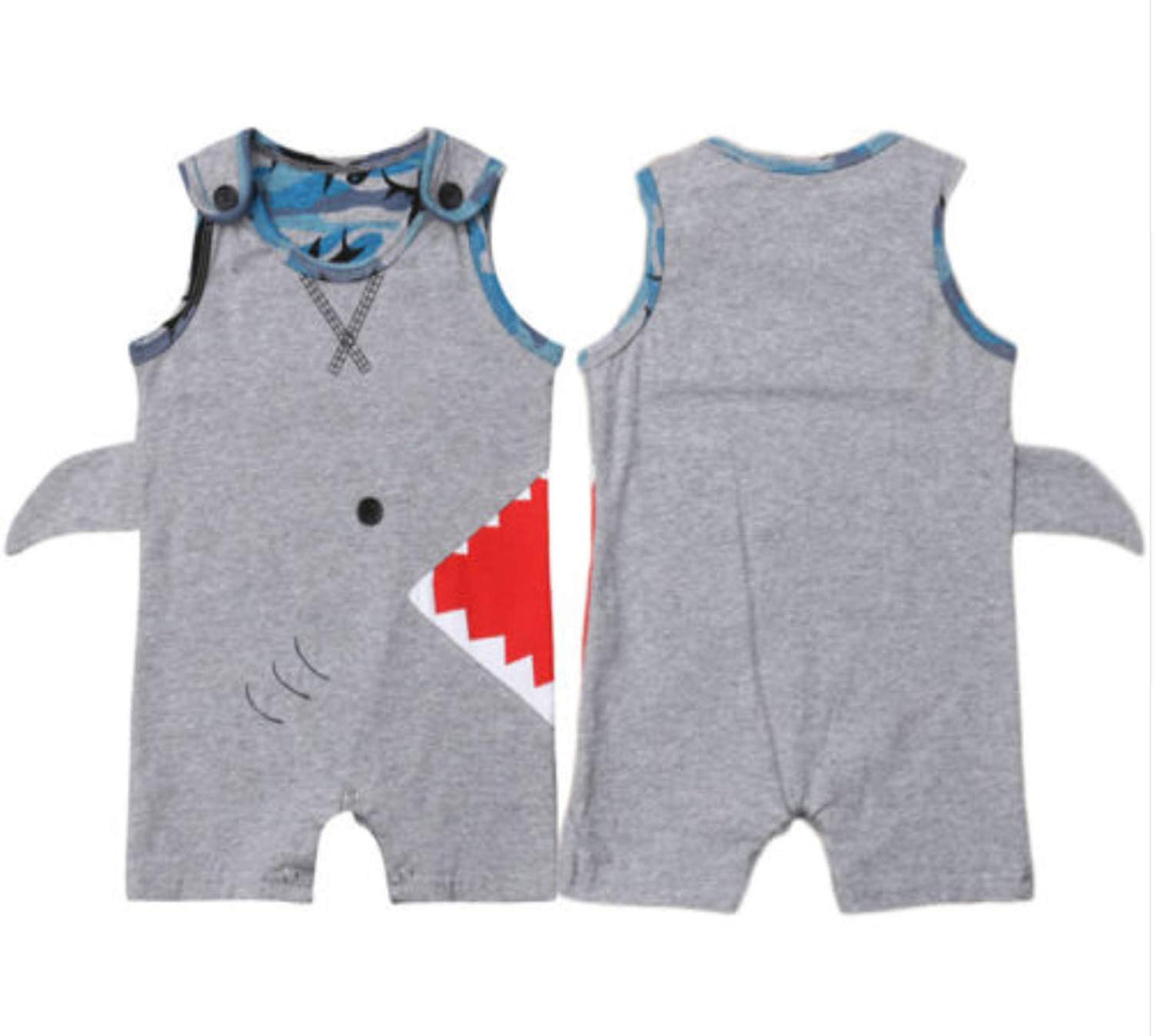 Styles I Love Infant Baby Boys Grey Shark Cotton Romper Jumpsuit Spring Summer Casual Outfit
