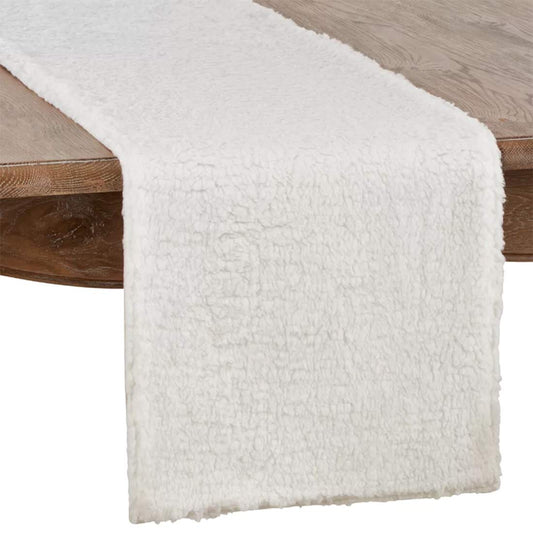 Fennco Styles Soft Plush Sherpa Table Runner 16 x 72 Inch - White Table Cover for Home Décor, Holiday, Banquets, Family Gathering and Special Events