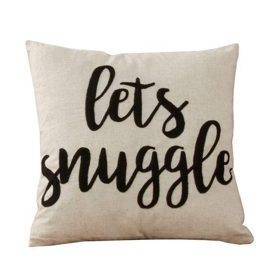 Fennco Styles Contemproary Lets Sunggle Embroidered Decorative Throw Pillow Cover & Insert 17 x 17 Inch - Natural Throw Pillow for Home, Couch, Living Room and Bedroom Décor