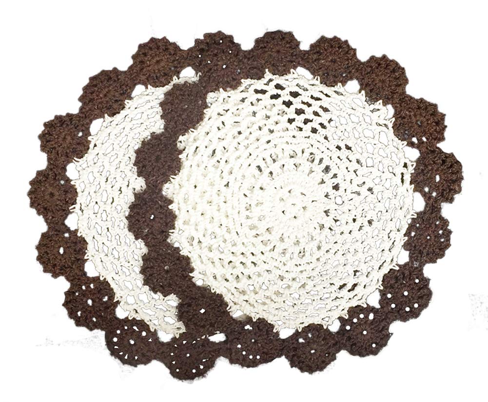 Fennco Styles Handmade Two-Tone Floral Crochet Tray Doily, 9" Round - Cloth Placemat for Everyday Use, Holidays, Home Décor, Cocktail Party, Tea Party, Special Occasion
