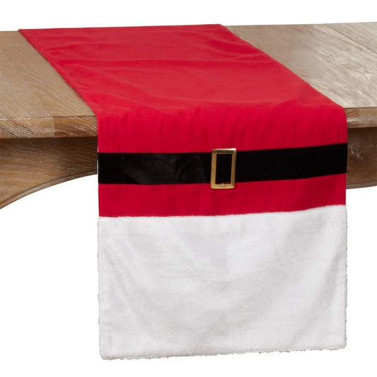 Fennco Styles Christmas Santa Belt Table Runner 16" W x 72" L - Red Table Cover for Christmas, Holiday, Dining Table, Family Gathering, Banquets and Special Occasion