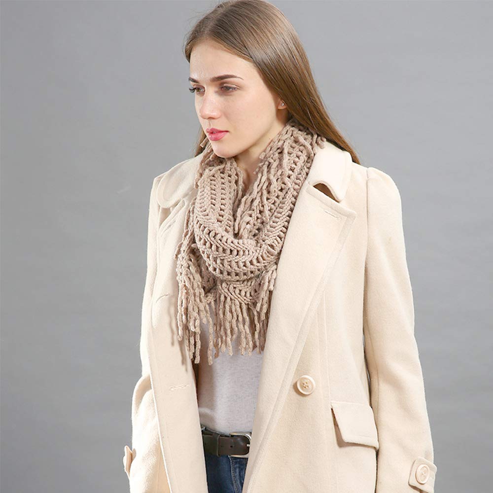 stylesilove Women Cozy Knit Tassel Infinity Loop Scarf - 8 Colors