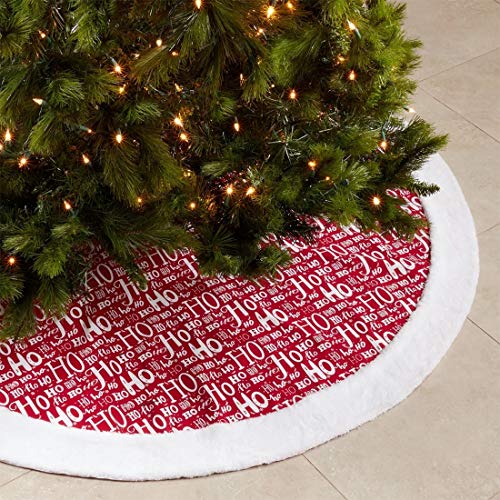 Fennco Styles Ho Ho Ho Christmas Tree Skirt 72" Round - Red Cotton Tree Skirt for Home, Holiday Tree, Indoor Outdoor and Special Occasion