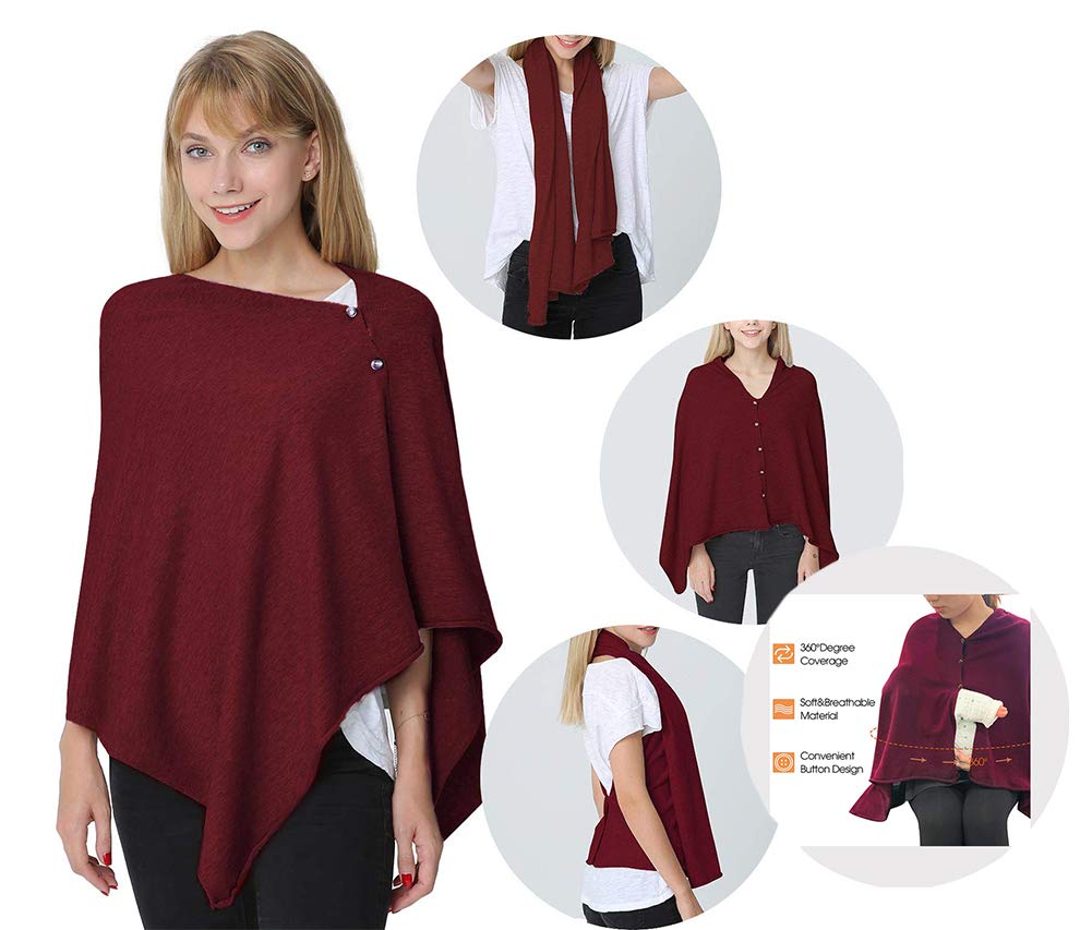 stylesilove Multi-Use Knit Nursing Shawl Poncho Adjustable Buttons for Breastfeeding Protection Nursing Cover Infinity Scarf