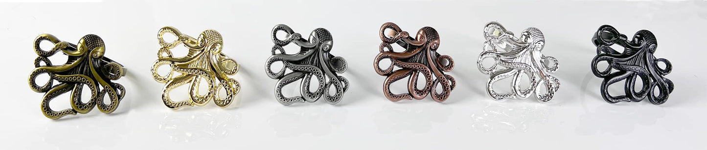 Fennco Styles Coastal Octopus Metal Napkin Rings, Set of 4 - Gold Nautical Napkin Holders for Home Décor, Dining Table, Banquets, Family Gathering and Special Occasions