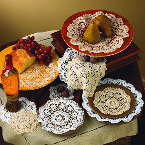 Fennco Styles 4-Piece Handmade Tatting Lace Floral Cotton Coaster Doilies, 8-inch Round